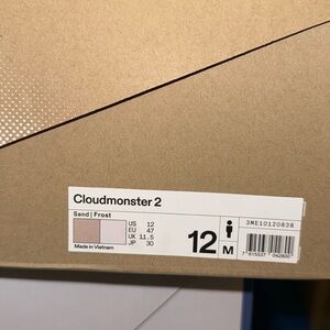 On Cloudmonster 2 Running Shoes – Size 12M (Sand/Frost)